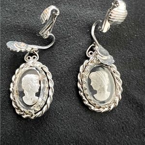 Vintage Whiting & Davis Intaglio Cameo Clip Earrings